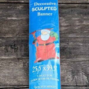 Vintage Jetmax Christmas Sculpted Banner Flag Santa Double Sided Heavy Duty